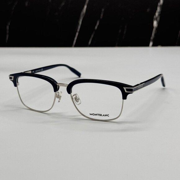 NEW MONTBLANC EYEGLASSES BLUE SILVER MEN EYEWEAR MONTBLANC MB0043O 007